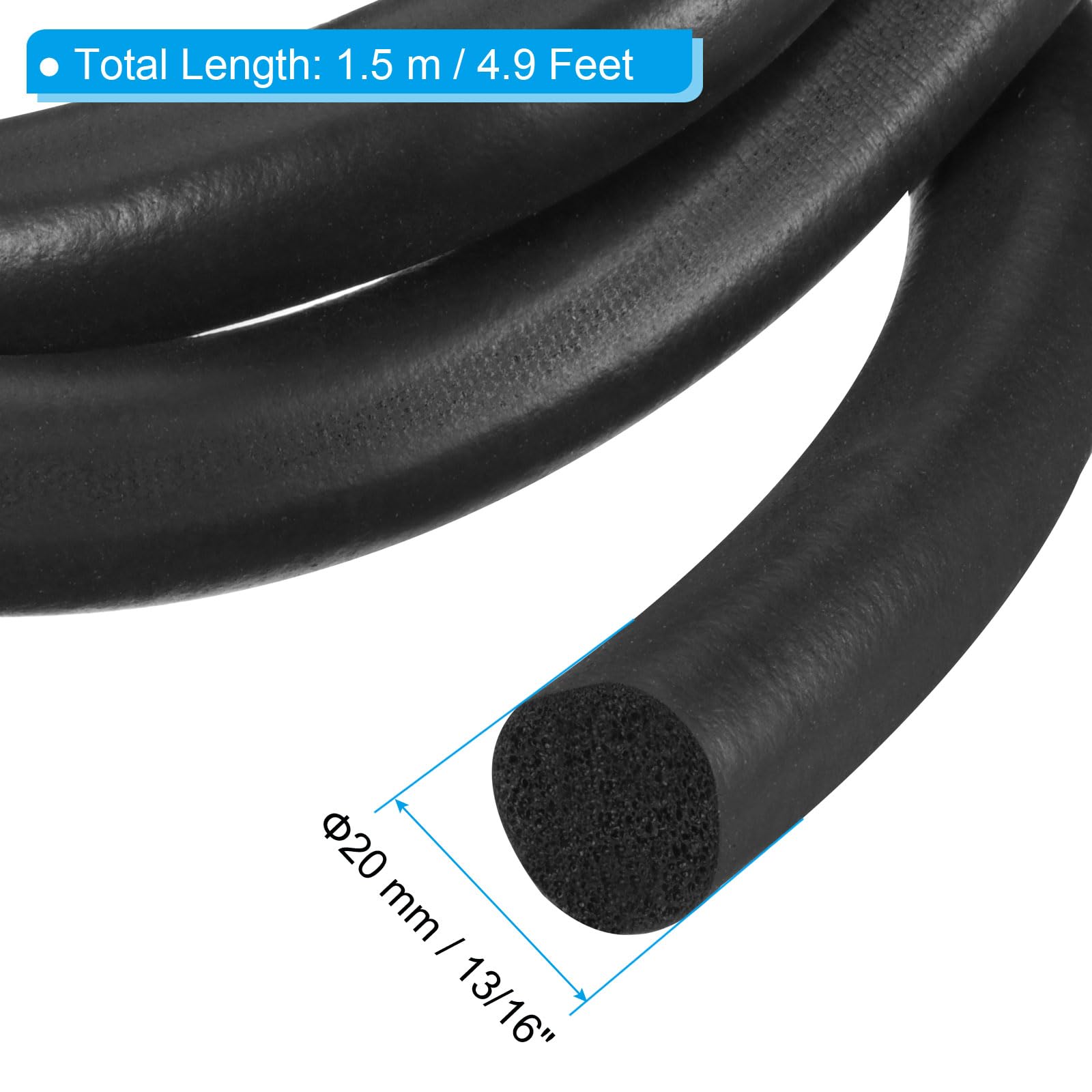 PATIKIL 20mm x 1.5m Backer Rod, Foam Rope Caulk Crack Joint Filler Roll Seal Weather Strip for Home Construction Black - Image 2