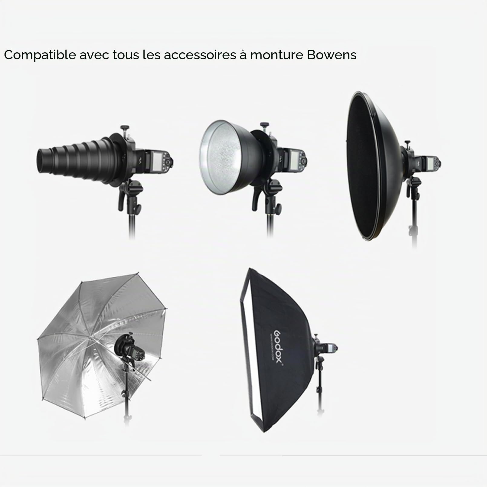 Godox S2 Bowens Support de Flash pour Godox AD200ProII AD400Pro AD300Pro AD300ProII, V1 V1Pro V100 Série, V860II, V860III, TT685II, TT350, TT600, Grande Poignée, Contrôle Précis de l'inclinaison
