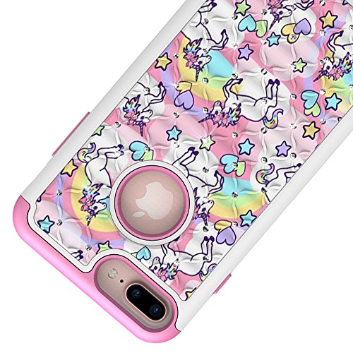 Casetown For Iphone 7 Plus, Iphone 8 Plus Bling Case, Rainbow Unicorn Design Heavy Duty Shockproof Studded Rhinestone Crystal Bling Hybrid Case Silicone Armor For Apple Iphone 7 Plus Iphone 8 Plus #TOP3