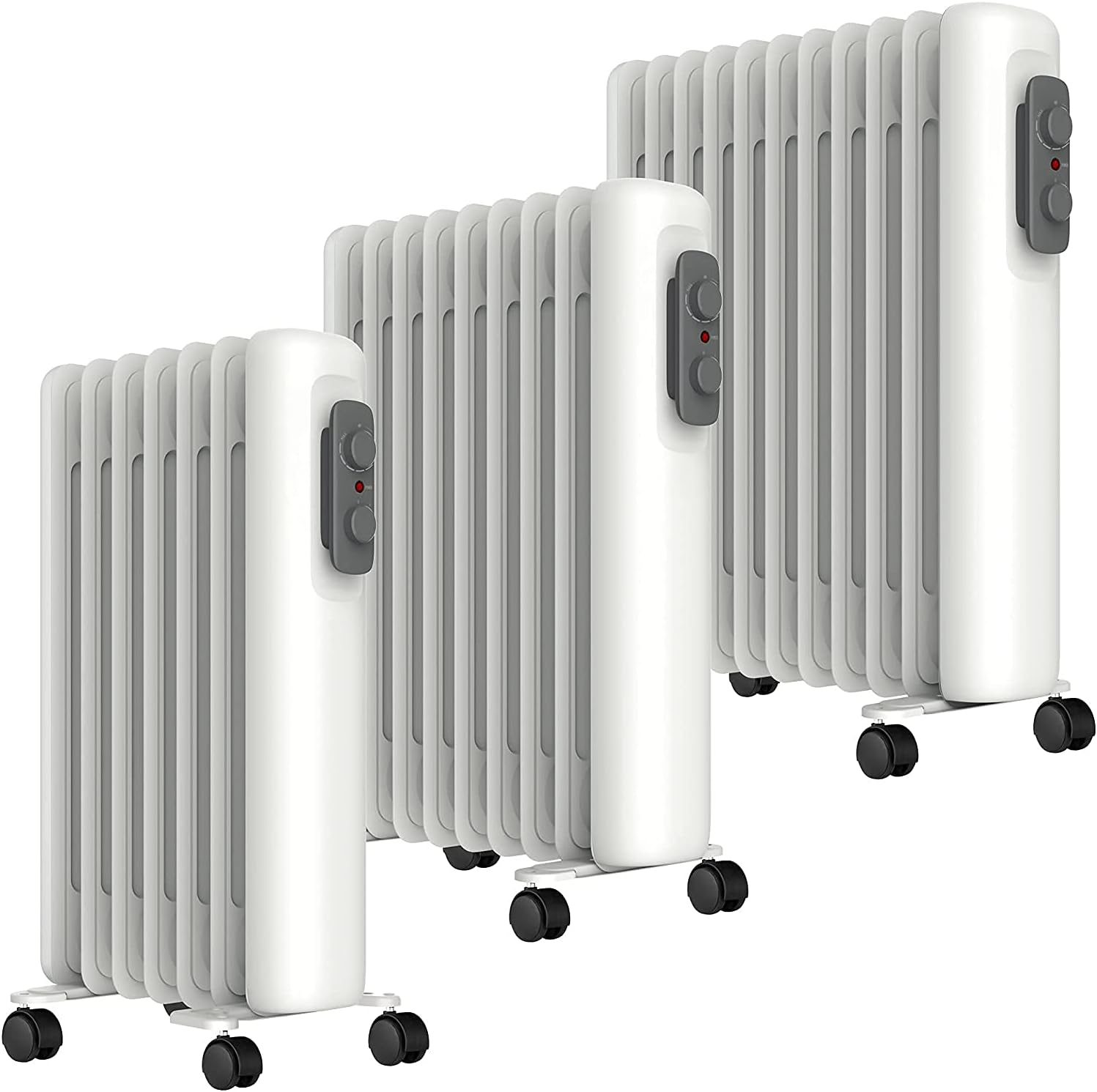 MYLEK Oil Filled Radiator Electric Heater 1500W, Portable With Adjustable Thermostat, 3 Heat Settings, Tip Over Protection