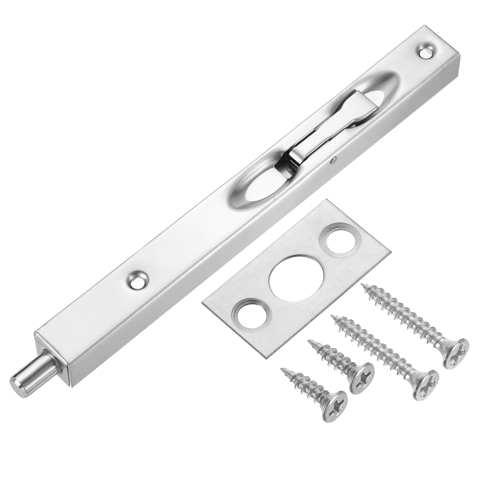 sourcing map Flush Bolt, 8-inch 304 Stainless Steel Security Door Guard Lever Action Latch Slide Lock, Silver