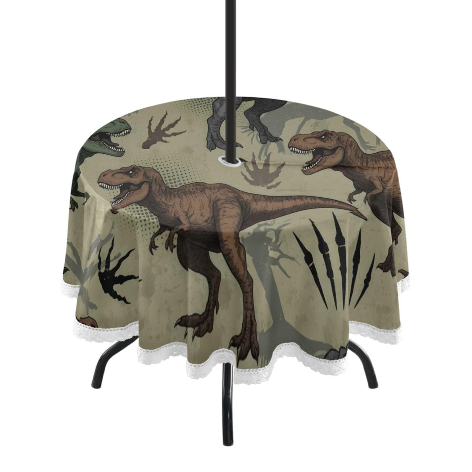 Ttgoth Dinosaur Outdoor Table Cloth 152 cm Water Stain & Resistan Tablecloth Wipeable Table Cover with Parasol Hole & Zipper for Garden Patio Party Picnic