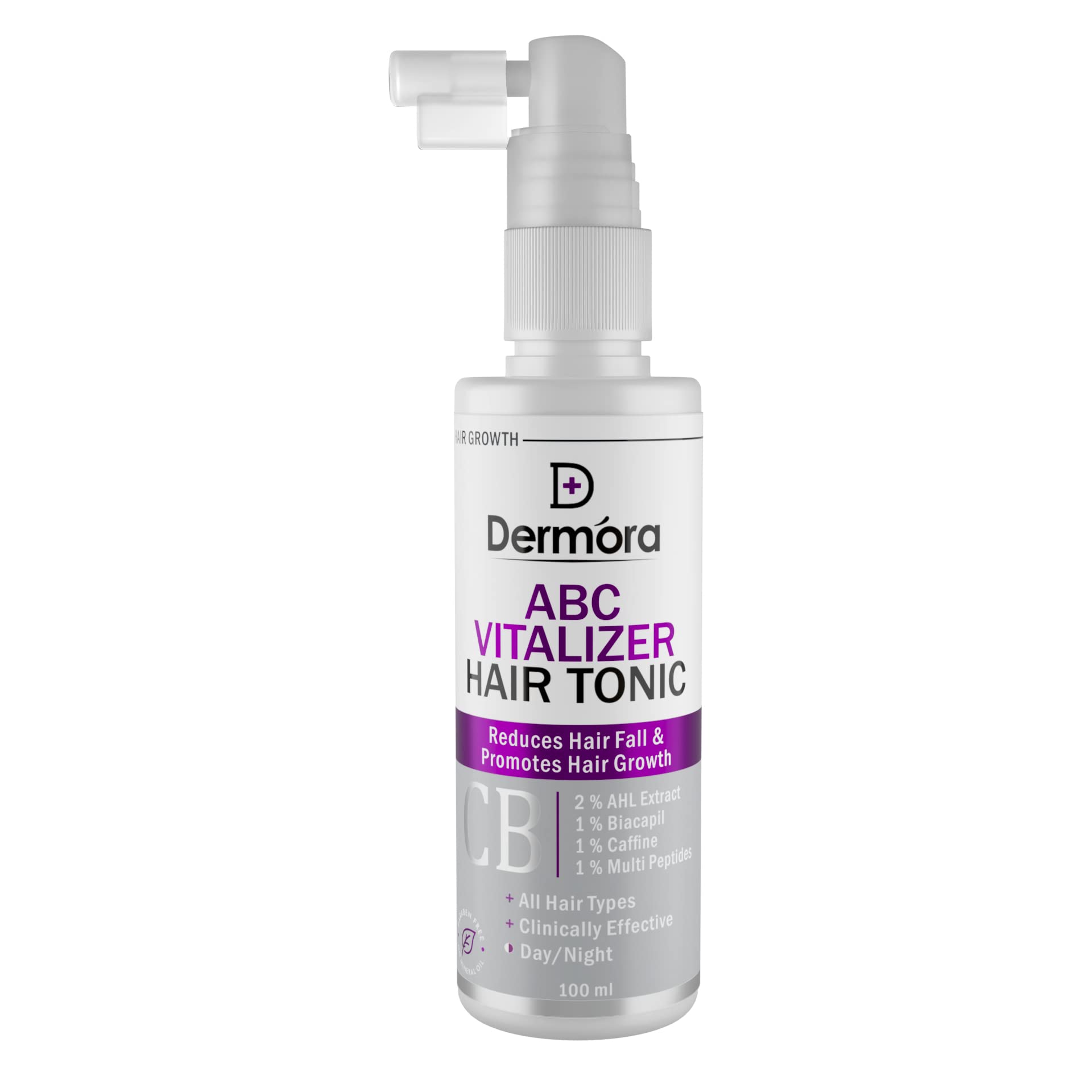 DERMORAAbc Vitalizer Hair Tonic With 2 % AHL Extract, 1 % Caffeine, 1 % Biacapil, 1 % Multi Peptides Reduces Hair Fall & Promotes Hair Growth