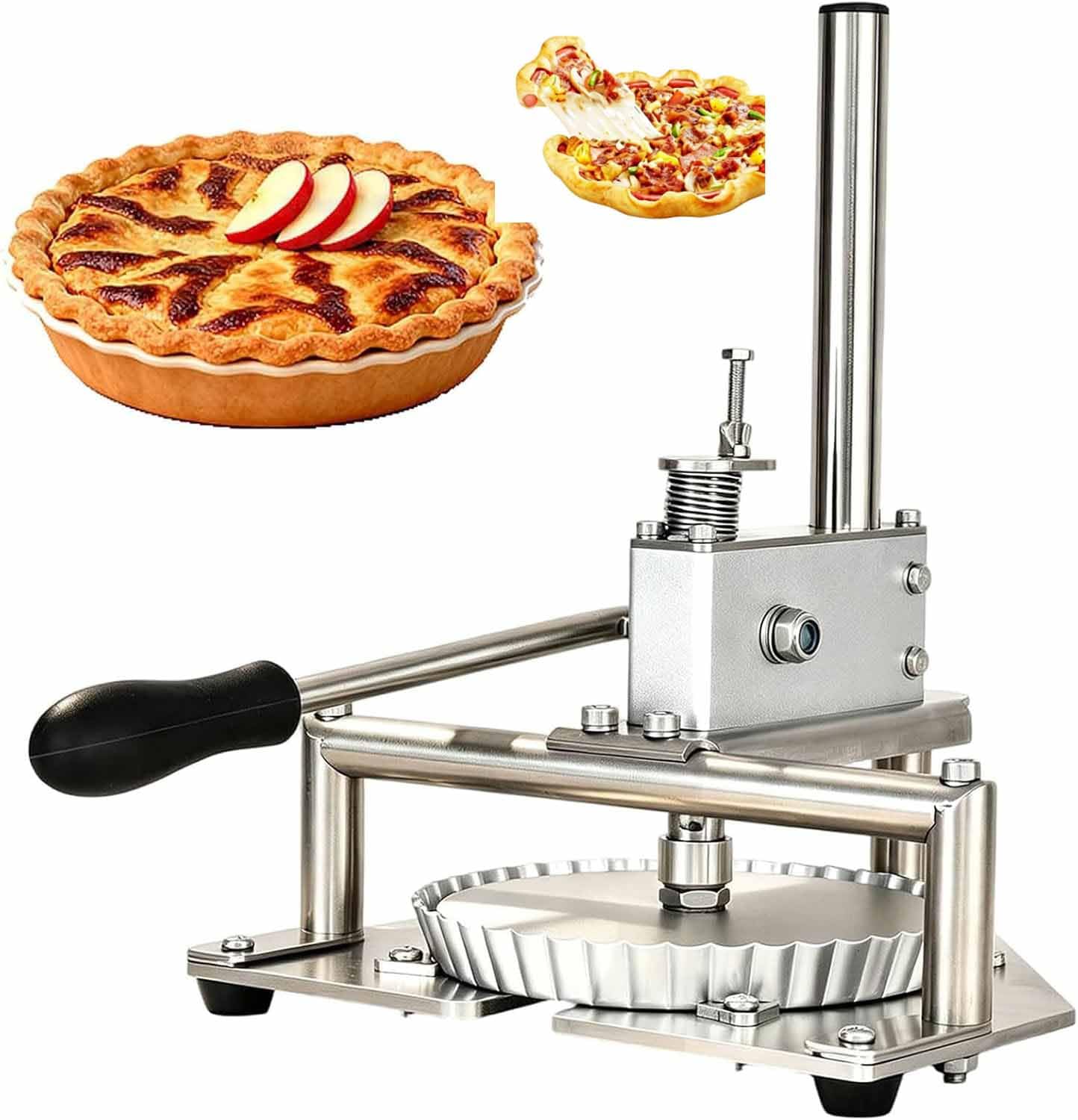Mrjyk Stainless Steel Household Pizza Press, Manual Pizza Dough Press Machine, Thickness Adjustable, Anti-Slip Silicone Handle, For Pie Crusts, Bread Molds, Meatloaf, Soft Rolls Small Small