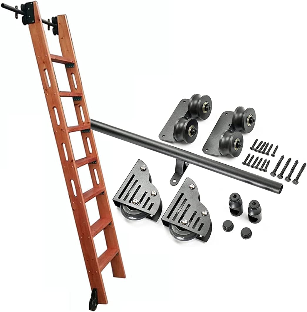 Kit de quincaillerie pour échelle roulante et rail d'échelle mobile en tube rond acier 200cm