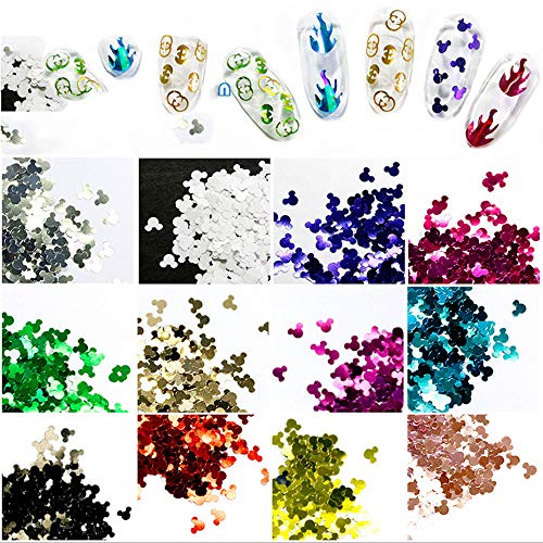 Bonnie-Sam Colorful Laser Nail Art Glitter 12 Boxes Cute Rabbit Mouse Flower Sequins Mirror Sparkly Shiny Nail Decorations (Mickey Mouse)