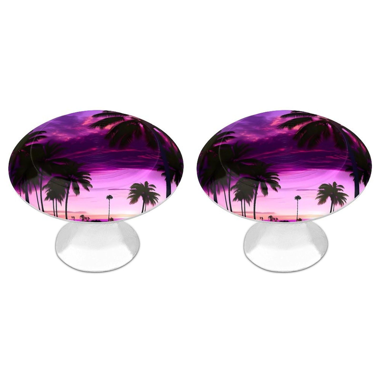 QMNLKH Palm Tree Purple Sunset Cabinet Knobs for Home, Round Drawer Pulls for Kitchen, Personalized Cupboard Handles with Screw, Fashion Dresser Knobs for Office, Drawer Handles, 2 Packs