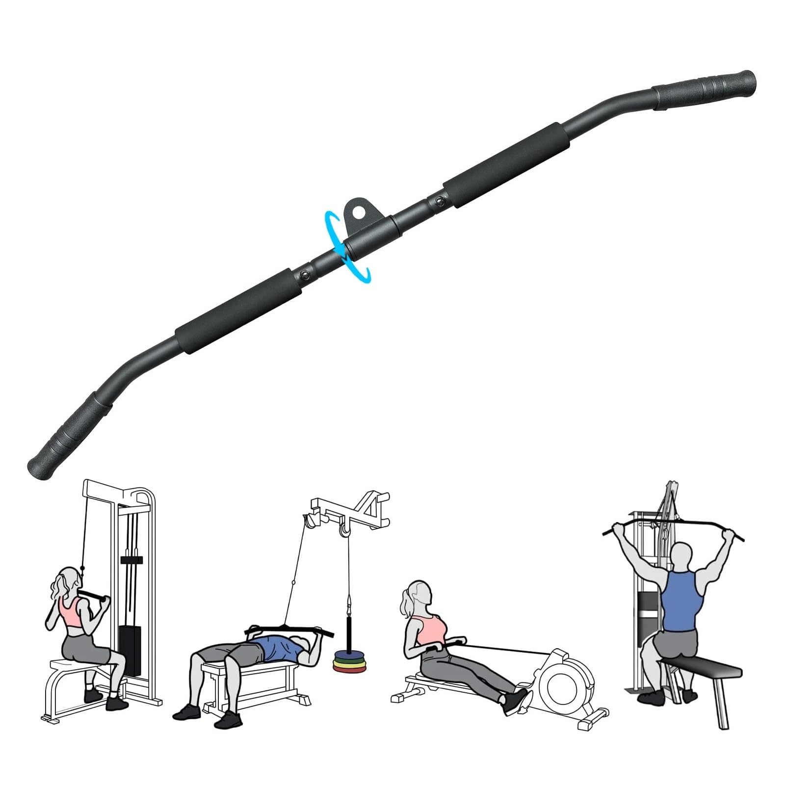 Barra LAT Machine 39.4 '' LAT Pull Down Bar 360 Girevole Fitness Grip for Sistema di pulegge Palestra Pulldown Maniglia Allegati for Palestra Cavo Macchina