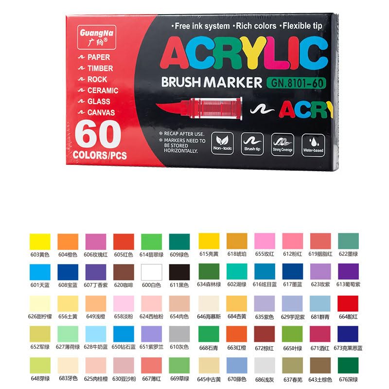 Rotulador acrílico líquido directo con cabeza suave que no presiona el graffiti para estudiantes (60 colores)