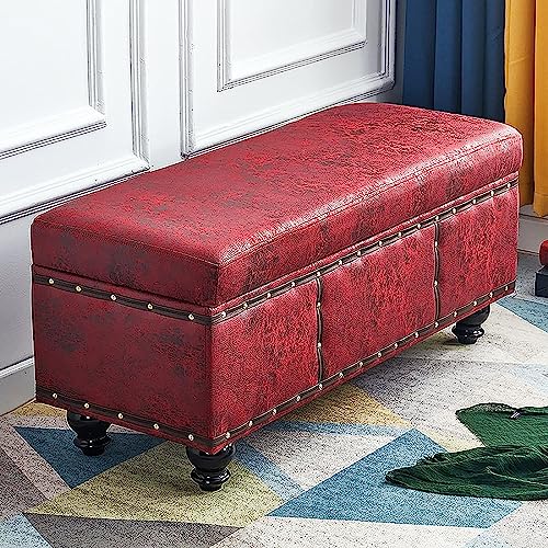 Banc de rangement coffre capitonné avec repose-pieds moderne rouge - 2