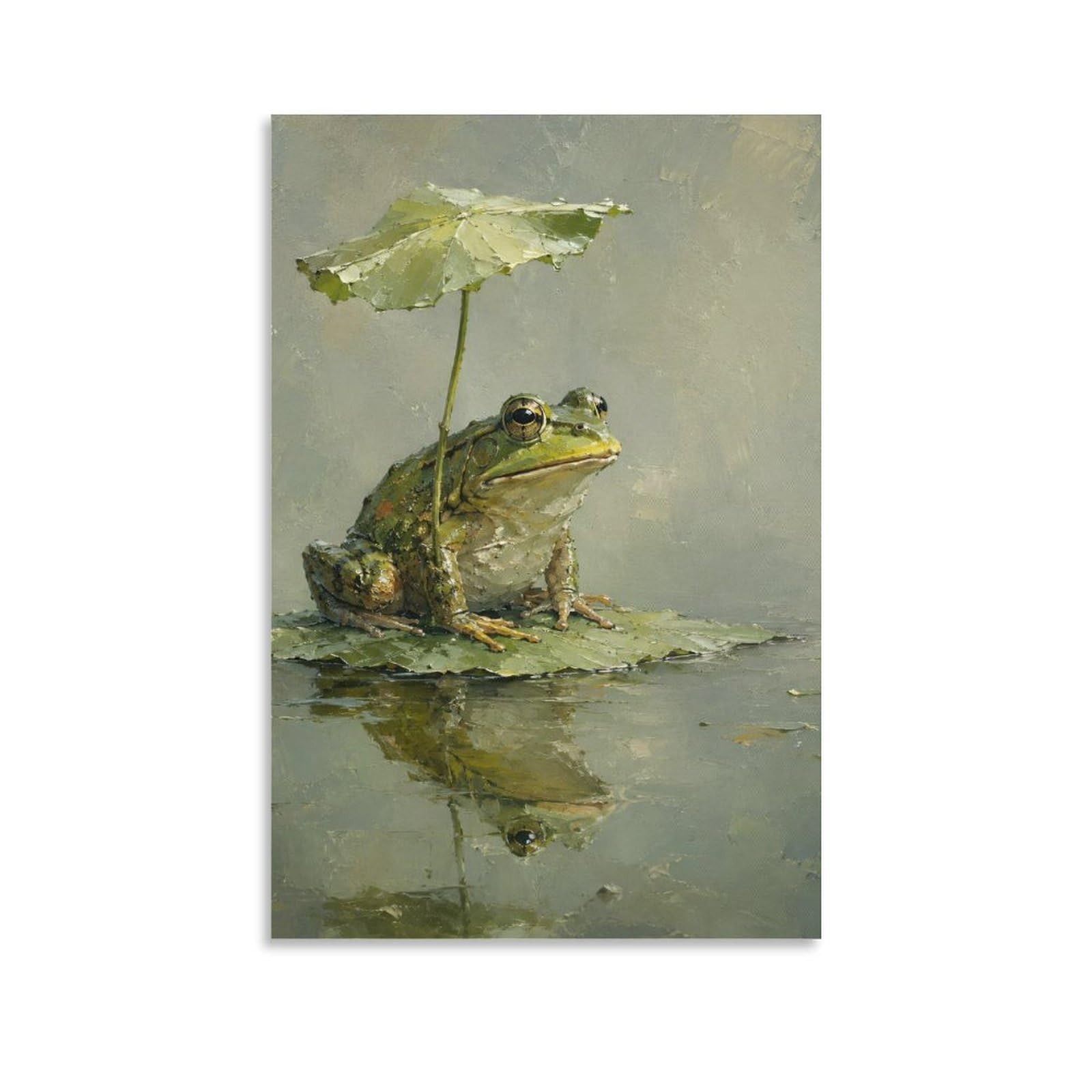 W7C8U2X3 Frog Lotus Umbrella Canvas Wall Art, Whimsical Nature Wall Art