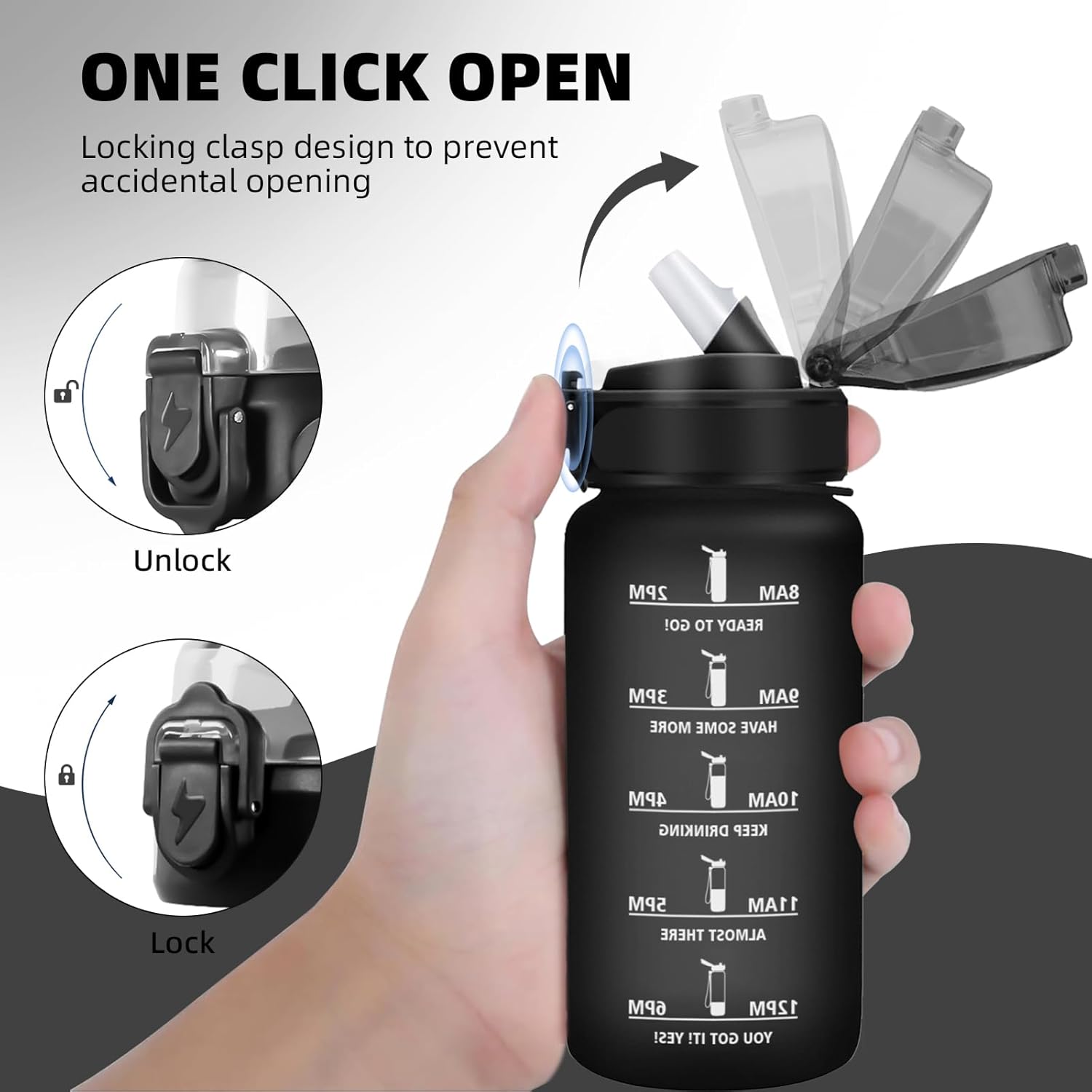 Grsta 500 ml Children's Water Bottle, Water Bottle with Straw, Leak-Proof, Sports Water Bottle for Boys and Girls, Easy to Clean, Graduated Water Bottle with Motivational Slogan for School, Office,