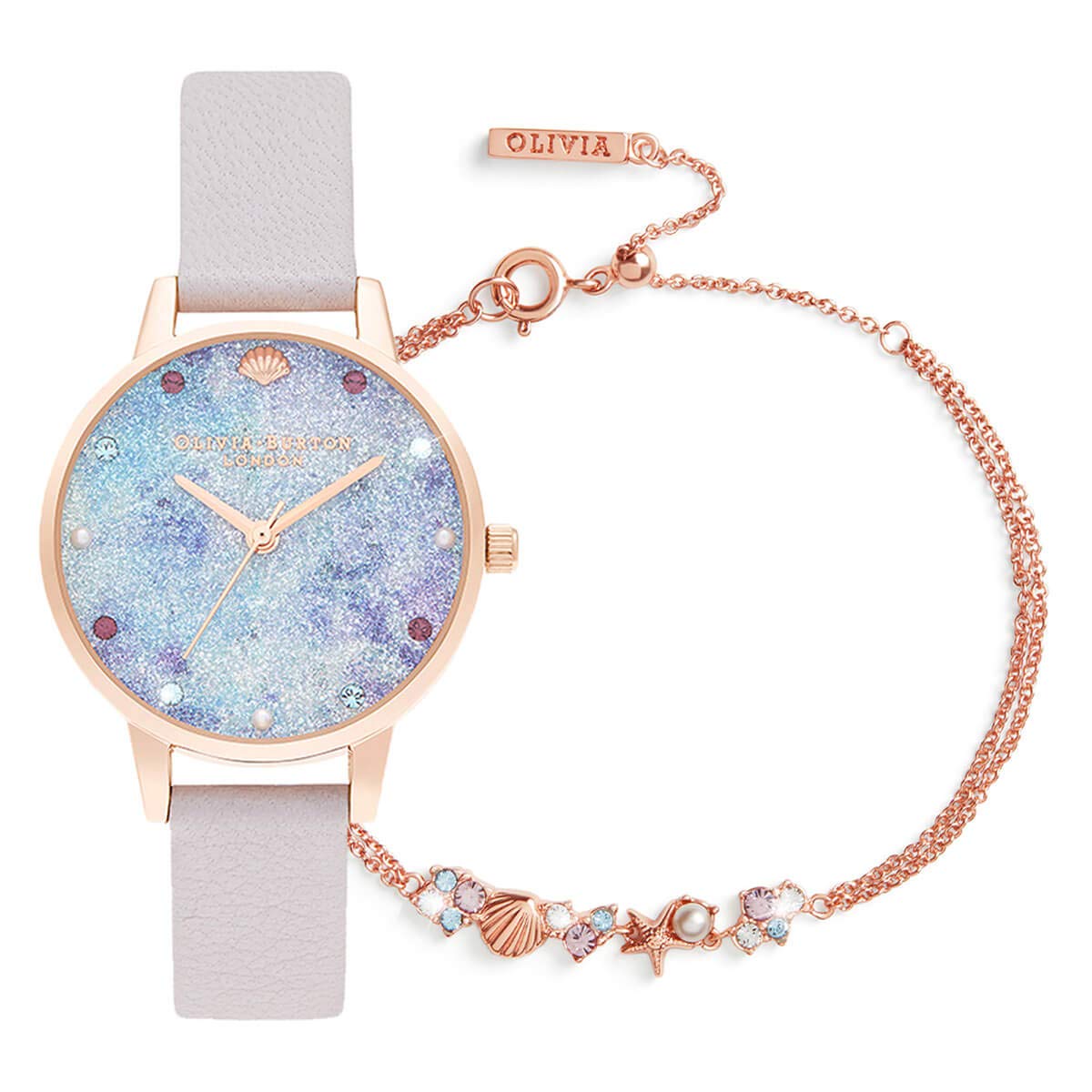 Olivia burton Under The Sea Qtz Basic Silver Glitter & Stone & Fake Pearl Round Dial Womens Watch|Pearl Lilac Leather Material|Pearl Lilac Color Band - OBGSET142 (B08CXMKF1W) Amazon Price History, Amazon Price Tracker