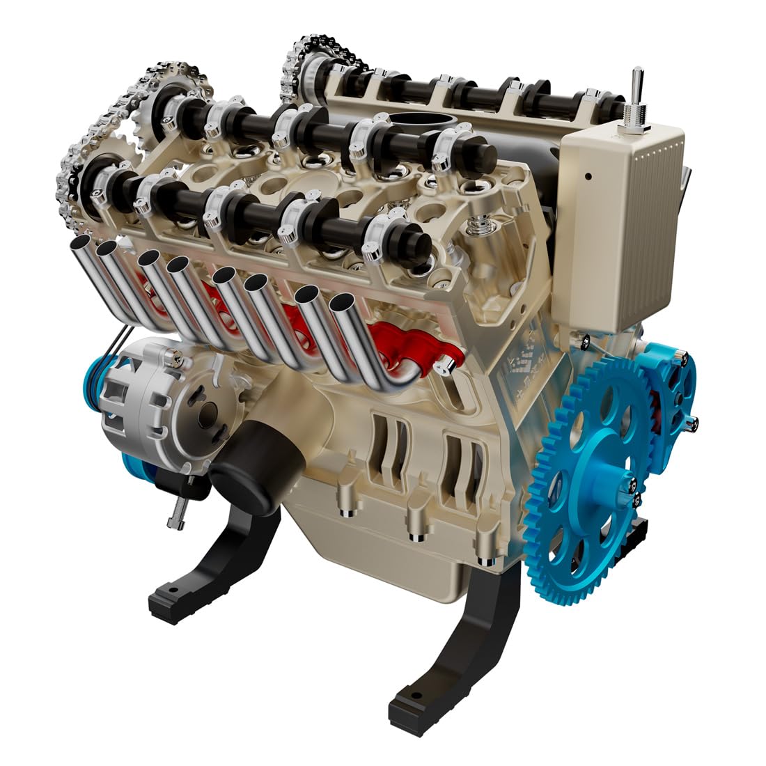 HOPBLOCK Motorbouwkit, 12CC Verticale Synchrone 4 Cilinder Model, Benzinemotor Verbrandingsmotor Modelbouw, Tractor Motor Engine Kit voor Techniekliefhebbers