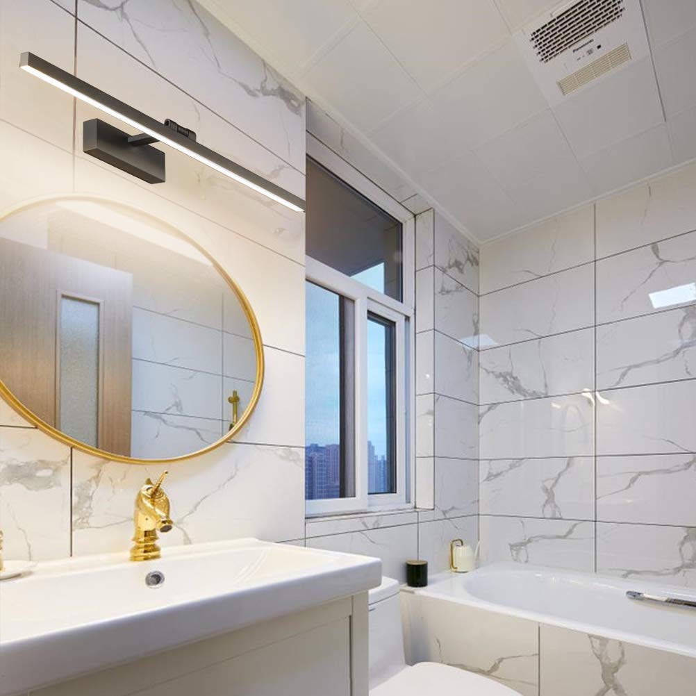 Klighten Lampara Espejo Baño Luz Led 60cm, 18W 1170 Lumen, Impermeable IP44 , Aplique Moderno, Blanco Cálido 3000K, Nero