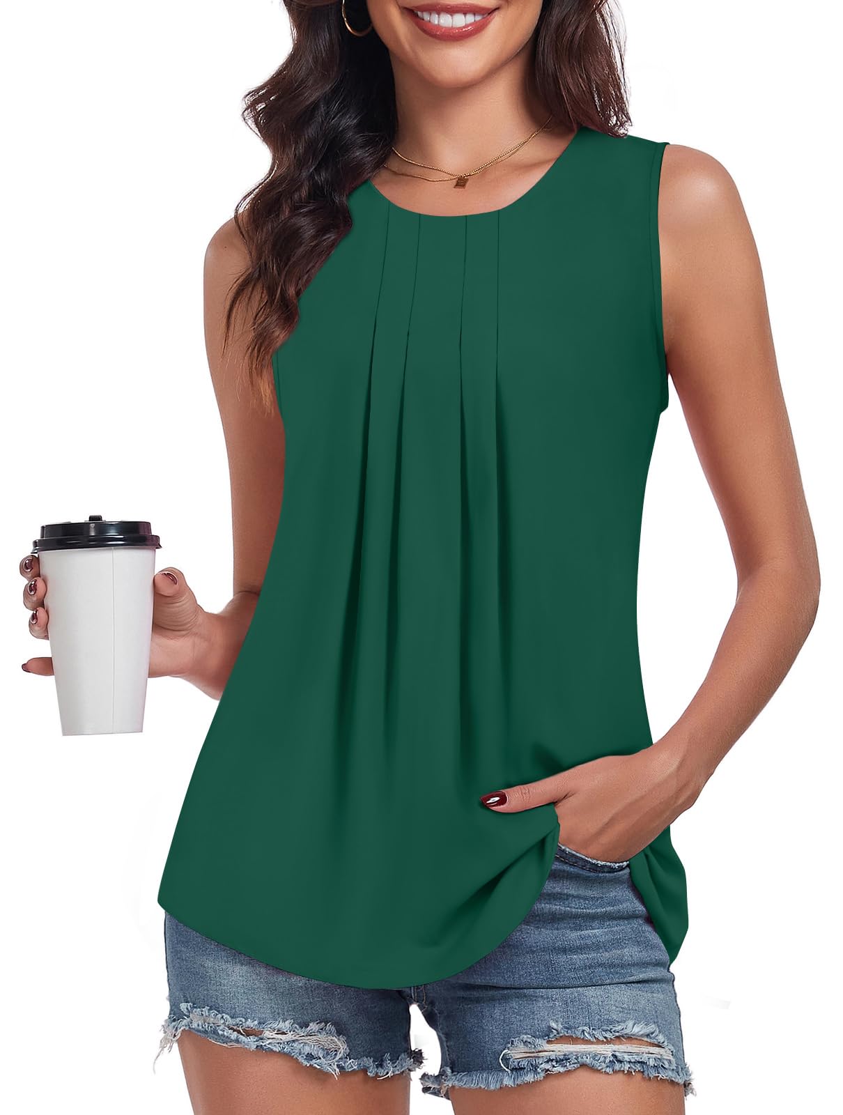 Bestbee Women's Sleeveless Chiffon Blouses Dressy Casual Tank Tops 2025 Summer Crew Neck Tunics Office Cute Work Shirts