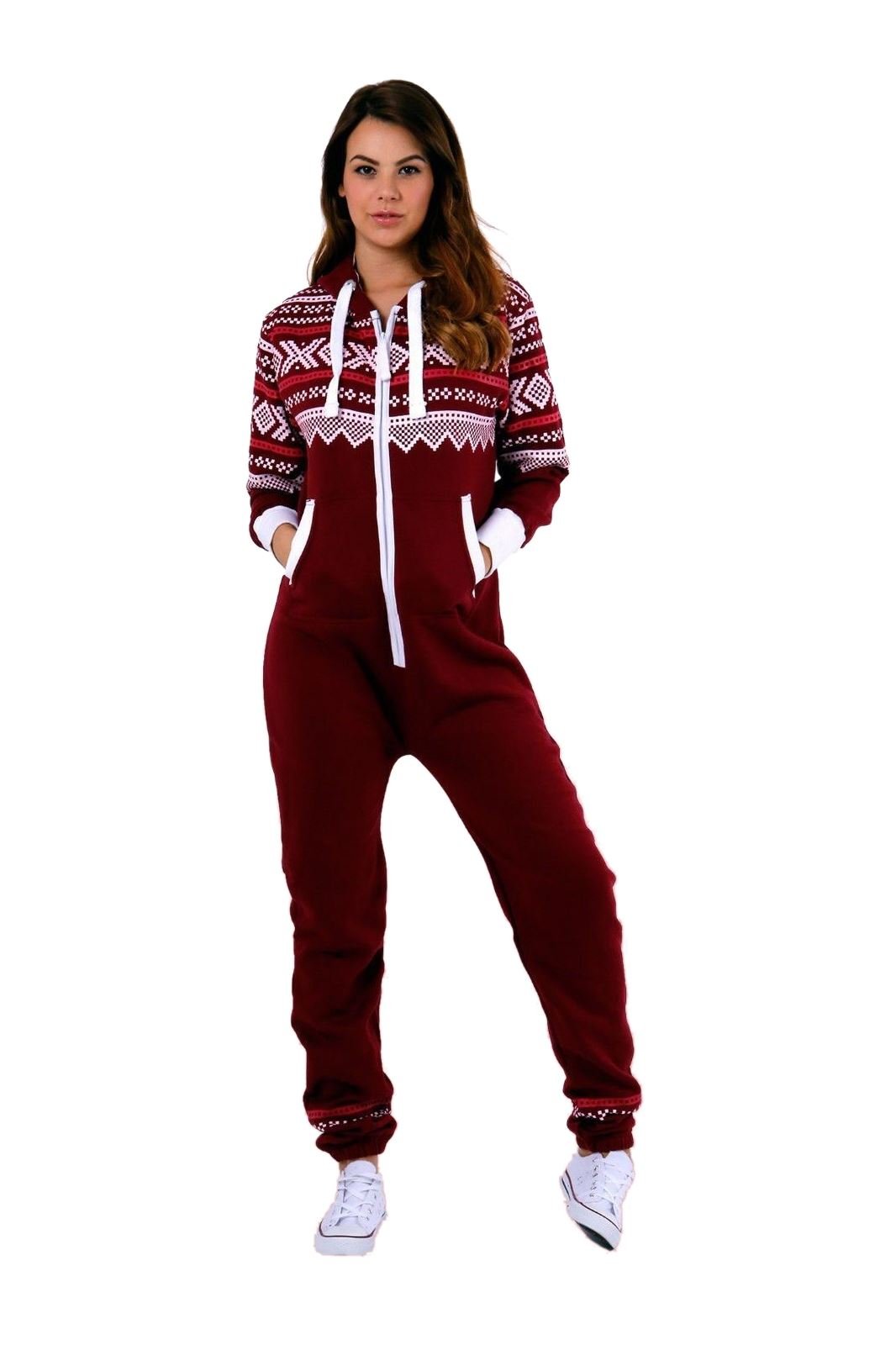 Hamishkane Ladies Hooded Aztec Print Onesie Zip Up Jumpsuit All in One Playsuit Pyjama