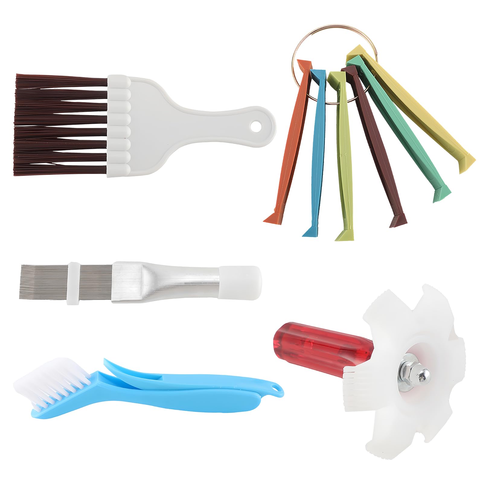 Kit Pulizia Condizionatore 5 Pezzi, Spazzola e Pettine per Alette in Metallo, Strumento di Riparazione e Pulizia per Condensatore, Evaporatori e Frigorifero