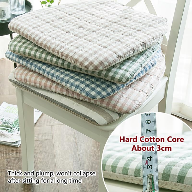 4 Pack Cojines De Silla para Sillas De Comedor, 16.9" x 15.7" Cojín De Silla De Cocina A Cuadros Antideslizante con Lazos, Cojín De Asiento De Esponja En Forma De U para Sillas, Verde