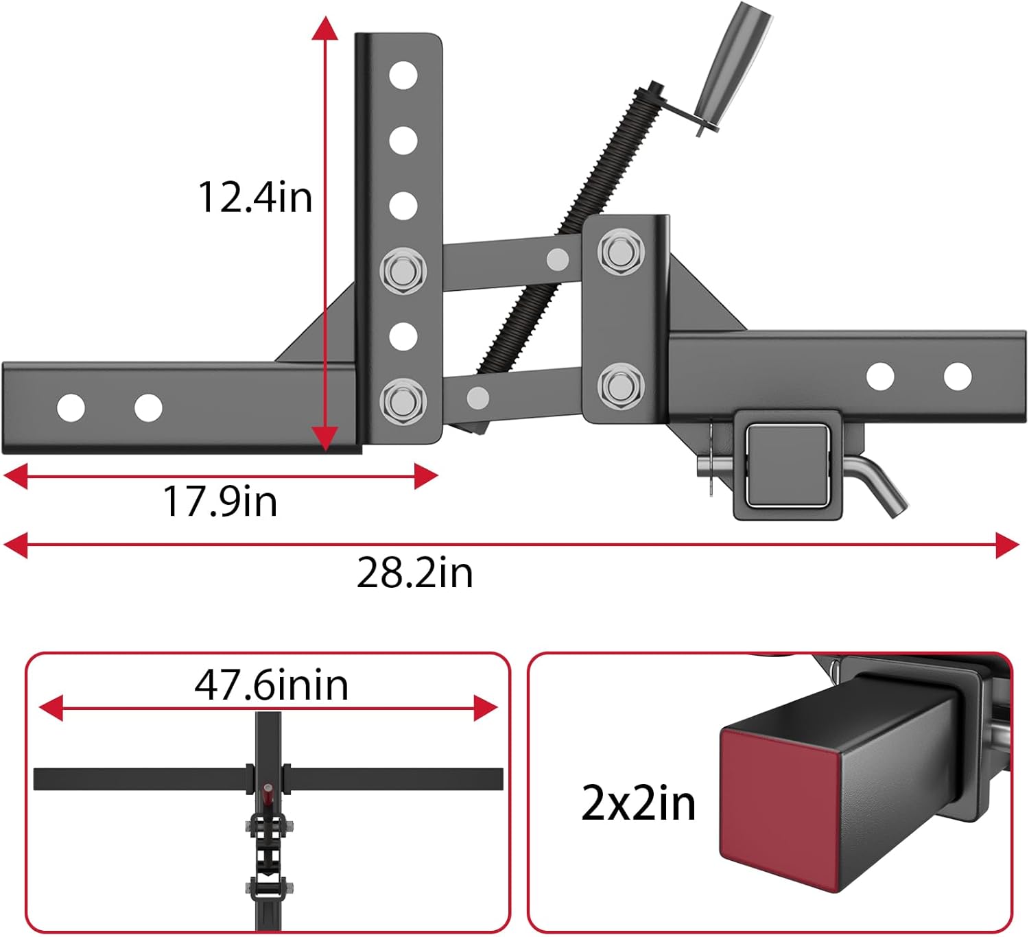 Garvee Manual Implement Lift for ATV/UTV with 1-Point Lift System, Fits 2 in Receiver, 50 in Width, Black