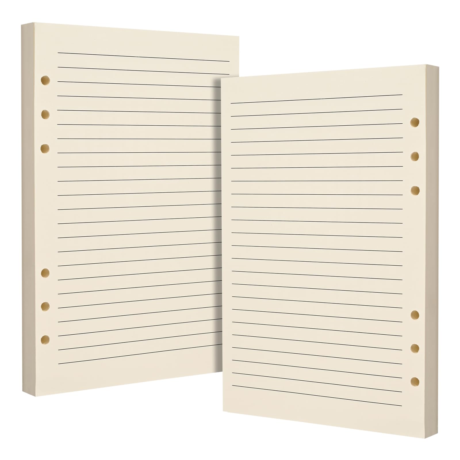 A5 6-Hole Beige Lined Refill Paper-Pre-Punched for A5 6-Ring Organisers,100gsm Fountain & Gel Pen Friendly,No Ink Bleed,Double-Sided Writing(2 Packs)