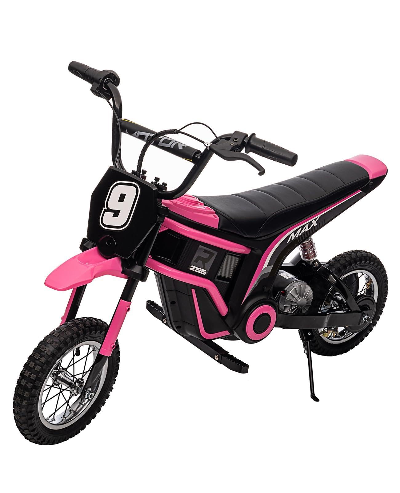 Garvee Elektro Motorrad Kinder 12V 250W Dual-Battery, Elektro Motocross | Elektro Crossbike mit Stoßdämpfer, Robuste Reifen, Geschwindigkeit 10–23 km/h, Belastung 65 kg, für Kinder ab 13 Jahren, Rosa