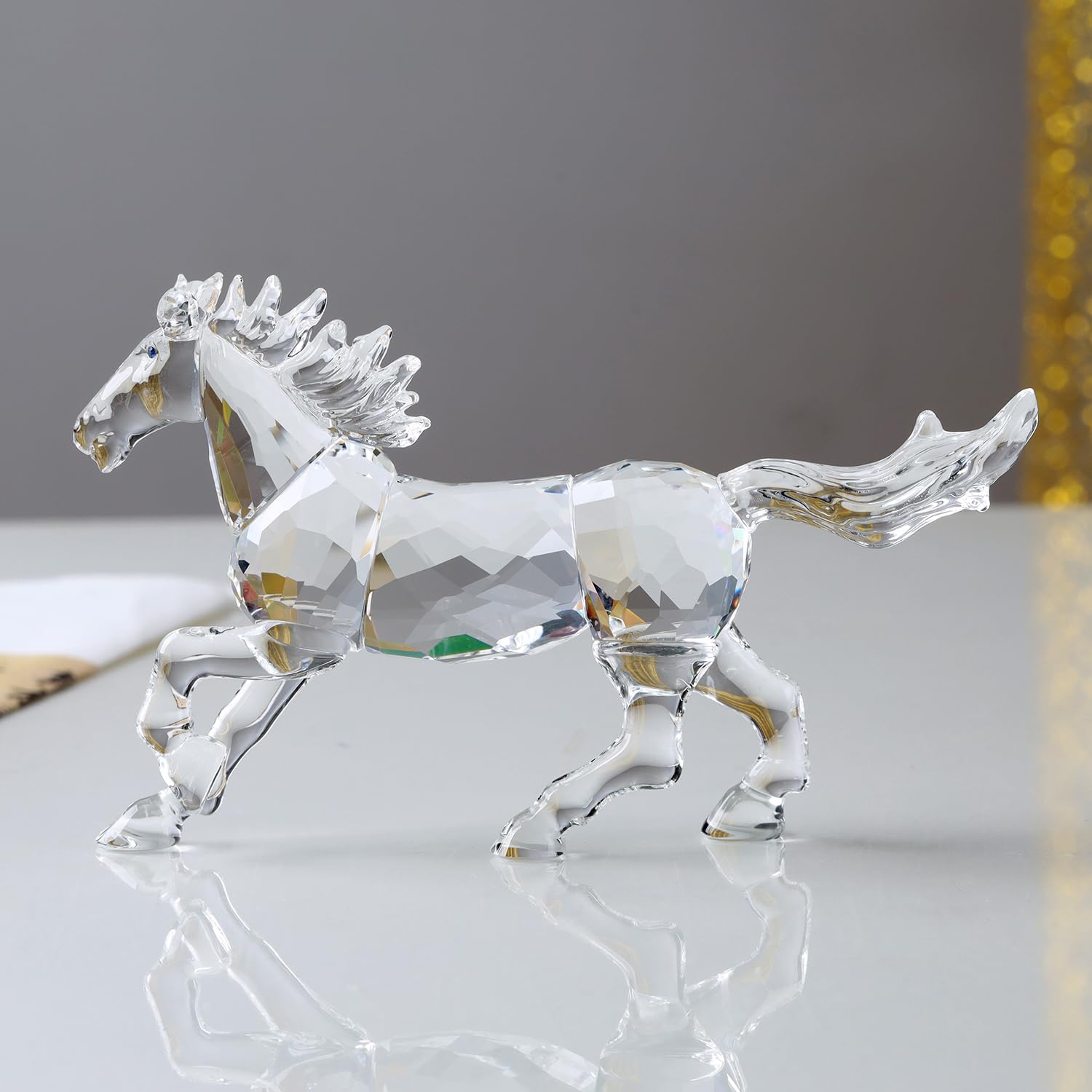 Crystal Horse Realistic Animal Art Figurine Collection Table top Ornament Statue Home Decor (White) - Image 3