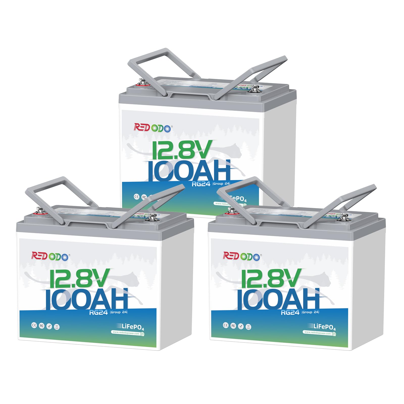 Redodo 12.8V 100Ah Group24 LiFePO4 Battery for Trolling Motor 3 Pack