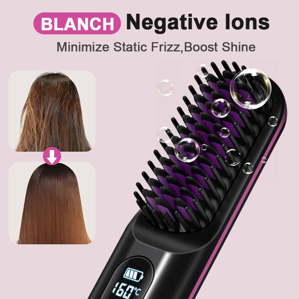 Spazzola per Capelli Elettrica, Spazzola Lisciante Senza Fili, Ricaricabile, Spazzola Riscaldante, per Donne e Uomini Senza Fili con display a LED, 3 Livelli di Temperatura per Lisciare e Arricciare