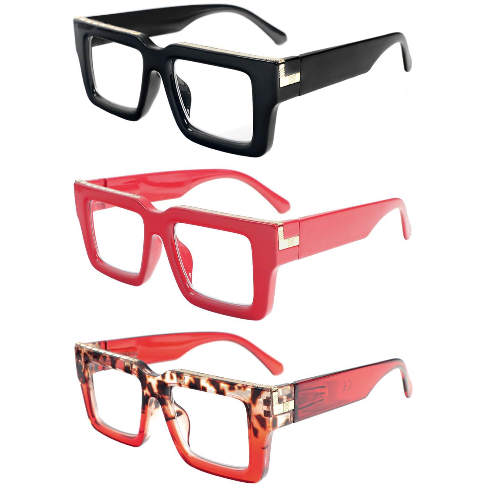 REAVEE 3 Pack Oprah Style Reading Glasses for Women Men, Blue Light Blocking Readers Stylish Square with Spring Hinge