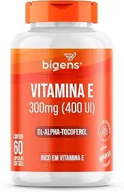 Vitamina E 300mg (400 UI), DL-Alpha-Tocoferol, Rico em Vitamina E, Antioxidante Importado, Unidade 60 Cápsulas Softgel, Bigens (Unidade)