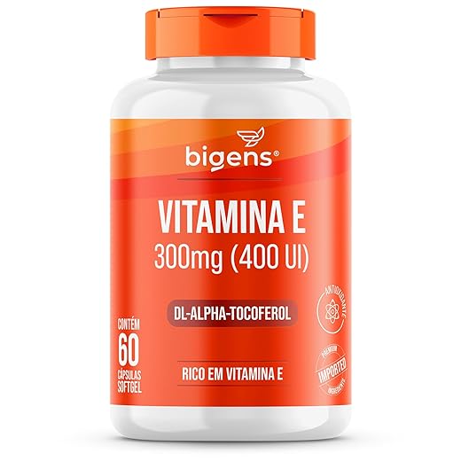 Vitamina E 300mg (400 UI), DL-Alpha-Tocoferol, Rico em Vitamina E, Antioxidante Importado, Unidade 60 Cápsulas Softgel, Bigens (Unidade)