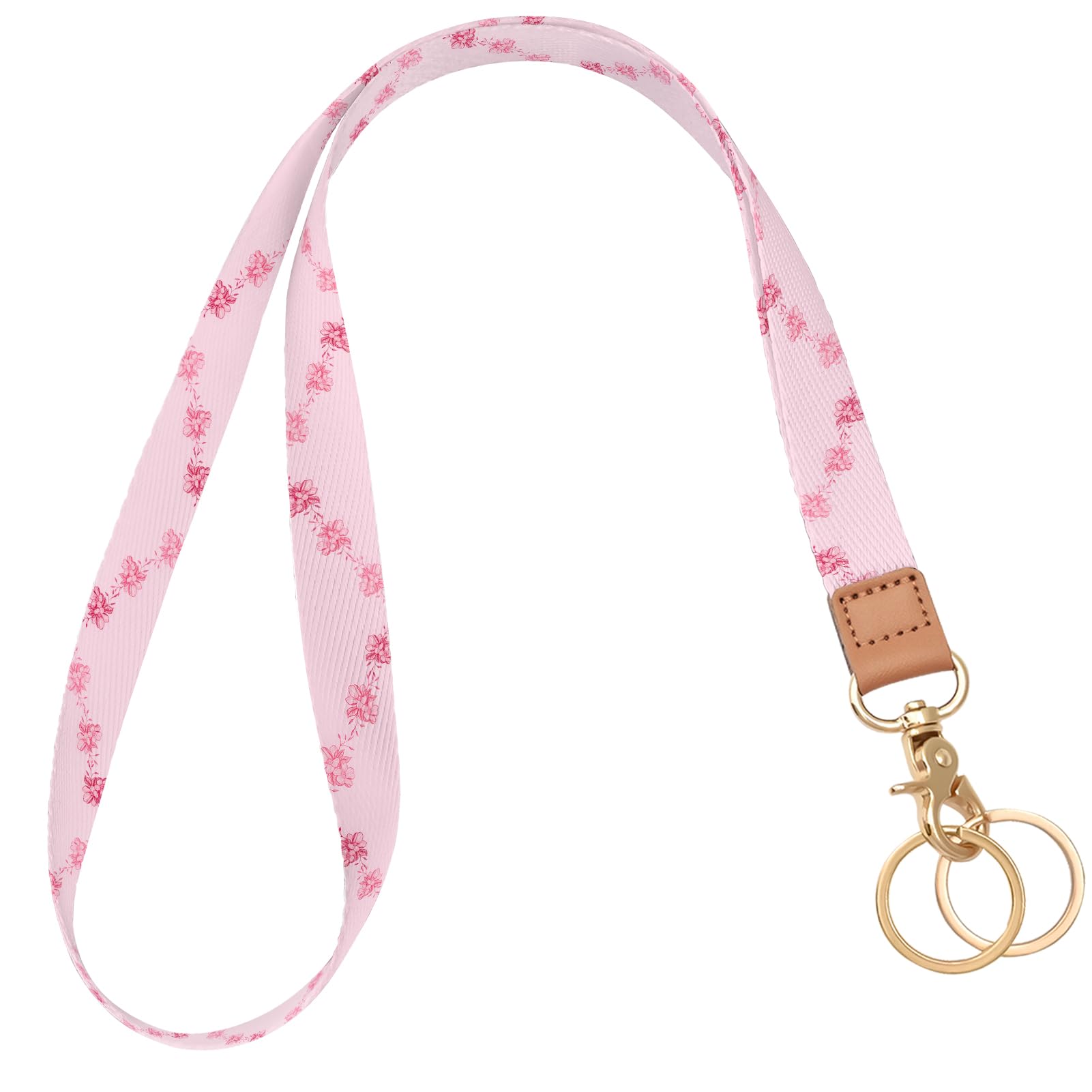 Knagsfa Lanyards for Id Badges, Long Neck Lanyards for Keys Wallets, Cute Keychain Lanyard for Women Teacher, Pink Flower