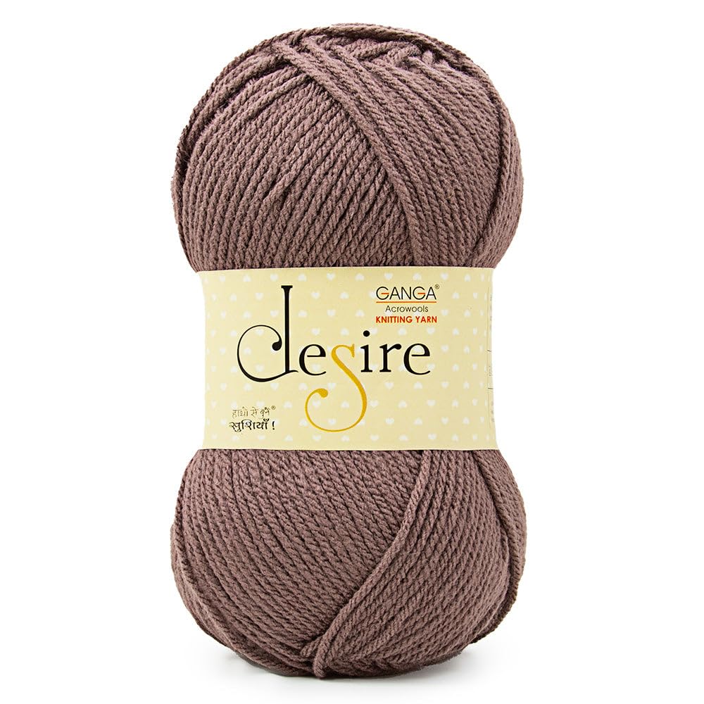 Ganga Acrowools Acrylic Desire Hand Knitting and Crochet Yarn. Pack of 1 Ball - 100Gms. Shade No - (Dis23) Brown
