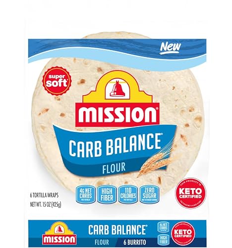 Mission Carb Balance Burrito 10" Flour Tortilla 2 Pack | 6 ct., 15 oz. | (12 Tortillas) | Low Carb, Keto Friendly | High Fiber, No Sugar