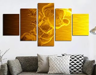 Set 5 Canvas Print Gold Mario Colorful Art for Living Room Bedroom Office Ready to Hang Fabric Home Artistic Video Game Different sizes (with Frame) (39x22 inch)