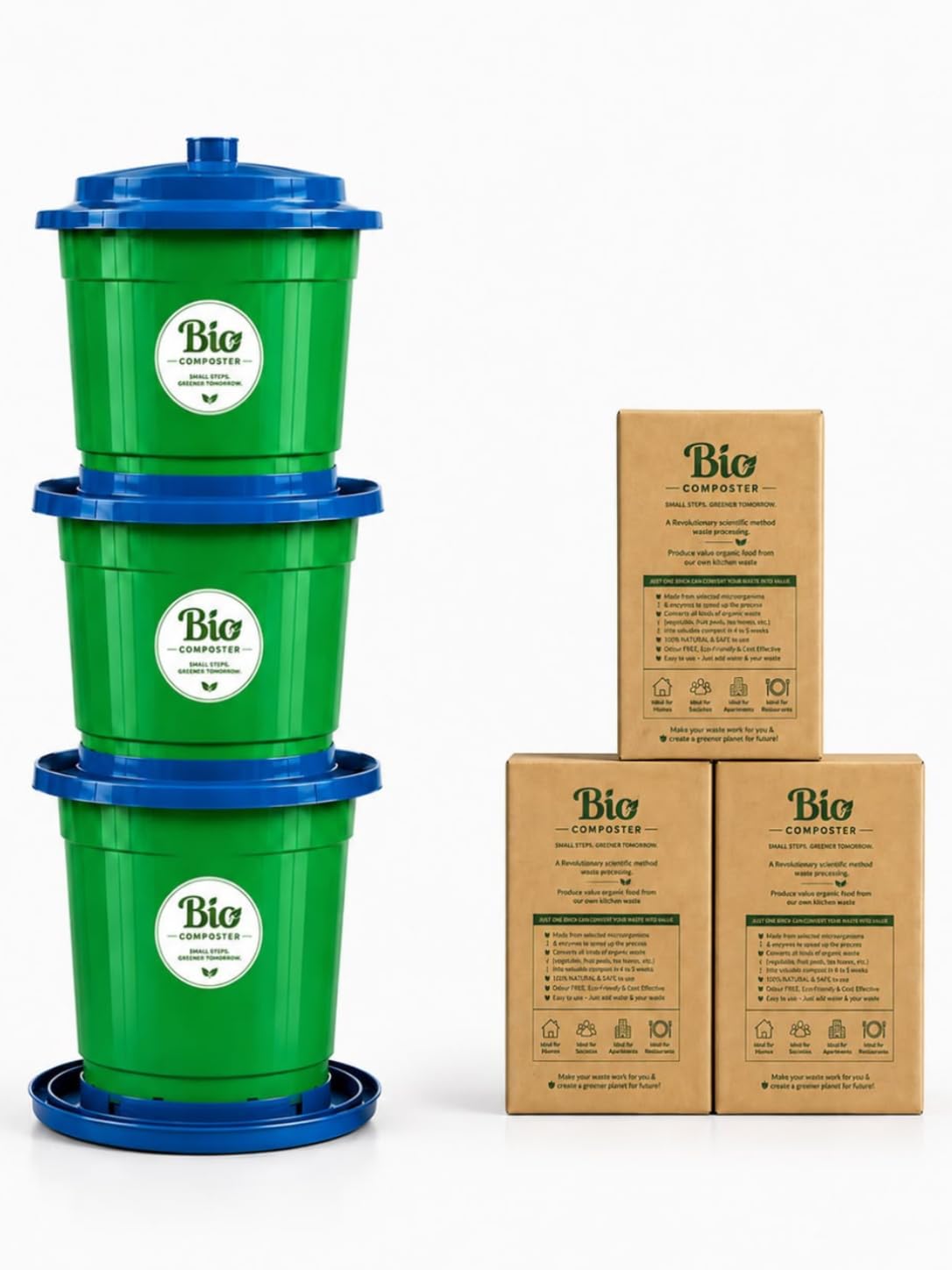 Bio Digester Composter Bin Set for Kitchen Waste – Indoor Compost Bin, 22 Litre (Set of 3) with 1 KG Coir Pith | bioclean inoculum for Kitchen Waste to Compost in 21 Days | Odour-Free & Fly-Free |-picture-28