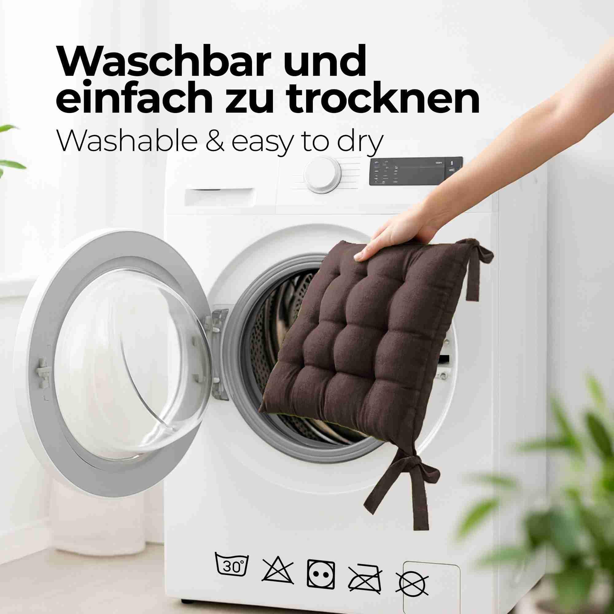 etérea 8er Set Sitzkissen Outdoor 40x40 mit Bändern - Stuhlkissen Braun für Gartenstuhl & Innenbereich - waschbare Sitzauflagen Gartenmöbel - 8 Stück Kissen 40x40 cm - Braun