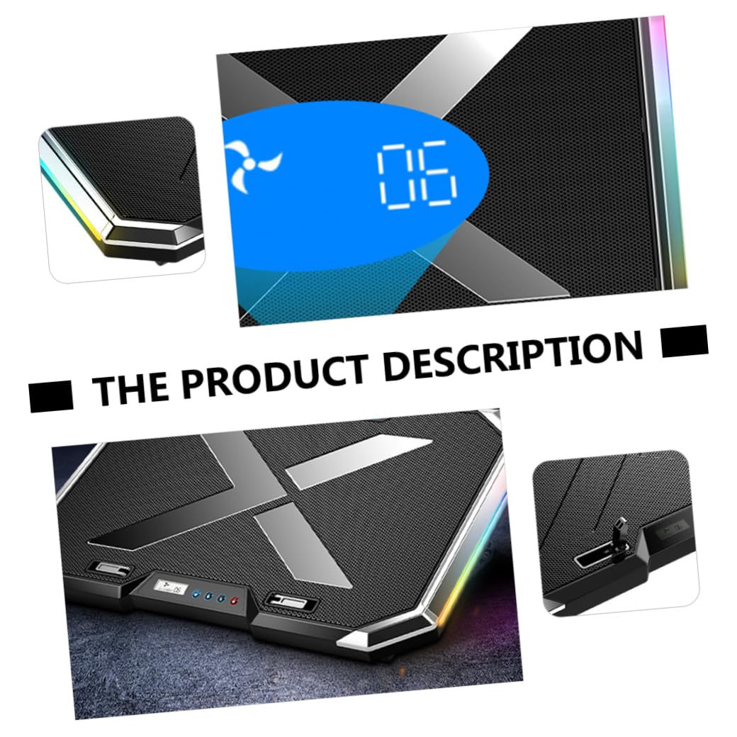 HOMSFOU Almohadilla de Enfriamiento Base Refrigeradora Negra de Aleación Luz RGB Ajuste de 7 Ángulos y Efecto de Enfriamiento para Computadora Portátil Gaming