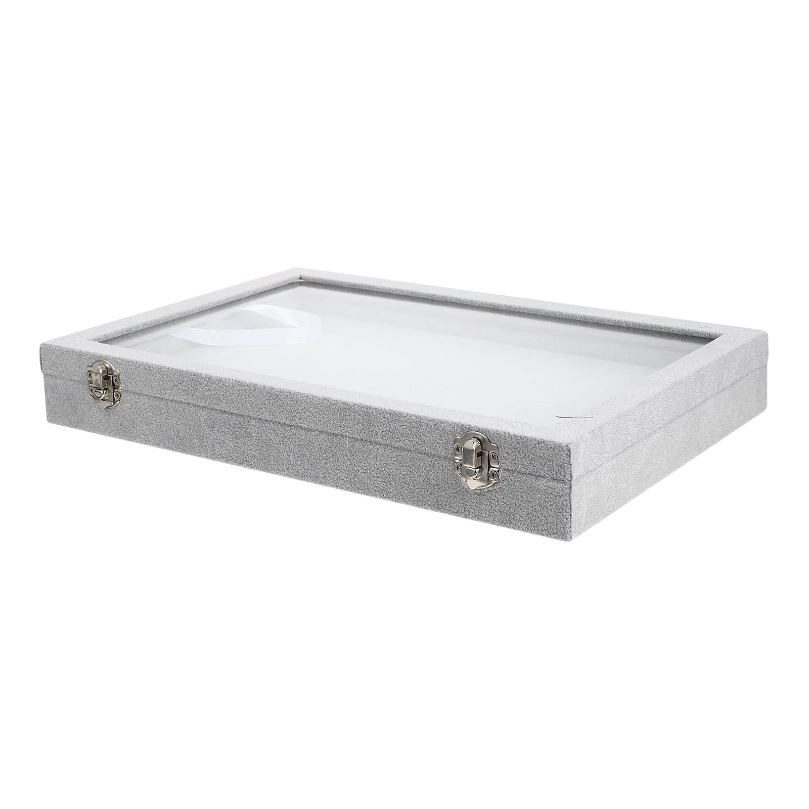 Caja Organizadora para Anillos con Tapa Transparente 100 Ranuras para Exhibición y Almacenamiento de Joyas Bandeja de Terciopelo Gris para Organización en Tocador Vitrina