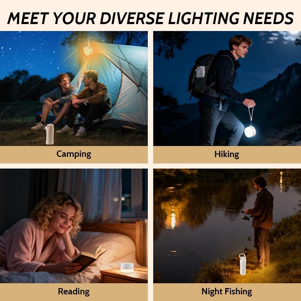 Insulated Water Bottle with Night/Camping Lantern with 5 Modes & Brightness, BPA Free Insulated Tumbler with Handle, Straw and Spout, Camping Tent Light for Outdoor Travel Camping Emergency
