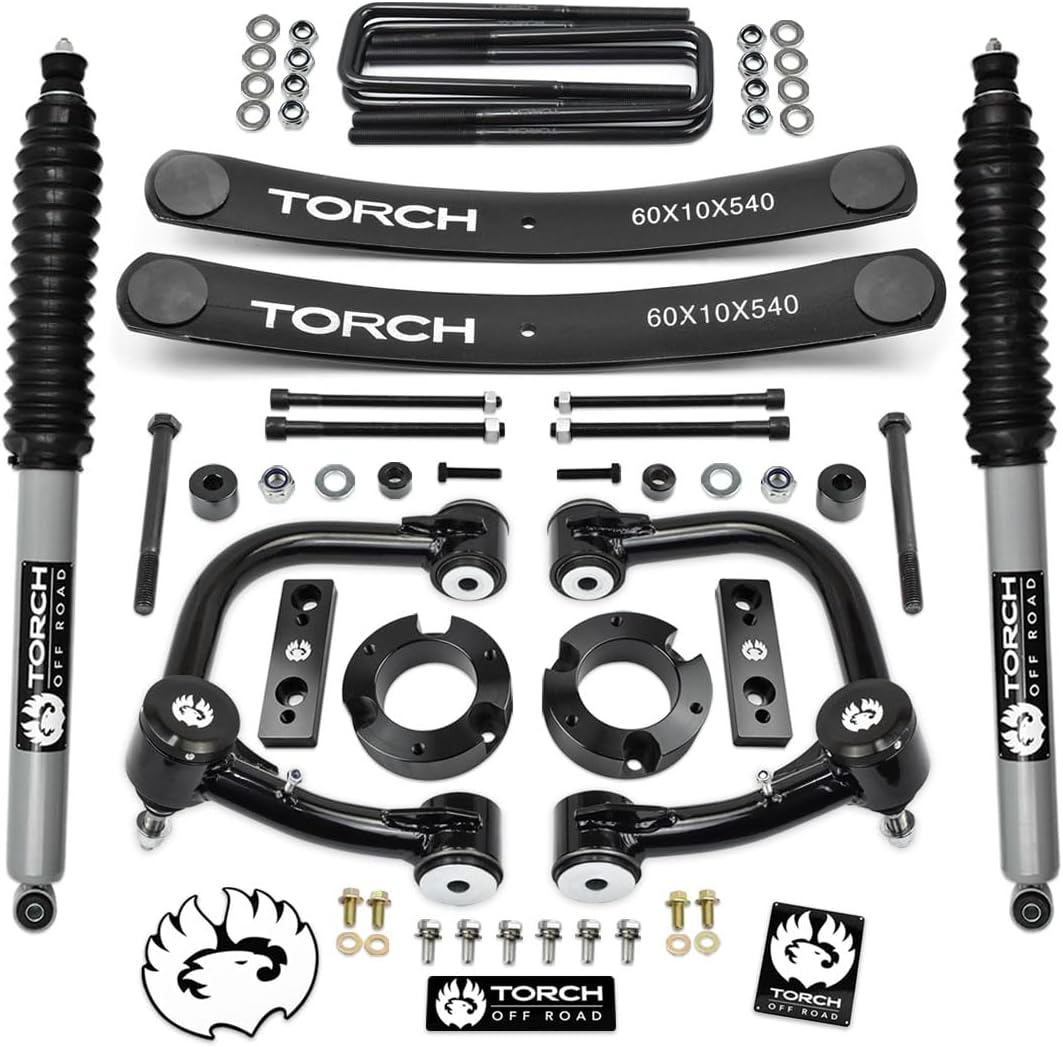 TORCH 3" Full Lift Kit for 2005-2023 Toyota Tacoma 4X4 4WD TRD SR5 w/Upgraded Upper Control Arms Differential Drop Sway Bar Relocation Kit Add-a-leaf Springs Extended Rear Shocks- 6 Lug Models ONLY