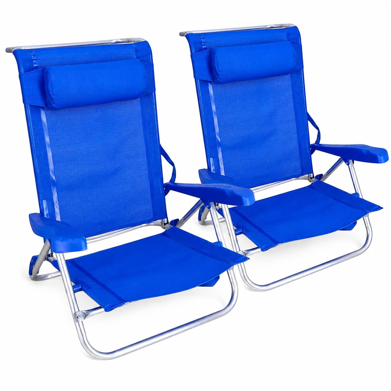 Pincho Silla Playa Plegable Ligera, Reclinable Azul con Cojin, Estructura Aluminio Resistente y Ligera, Asiento Bajo Comodo, Diseno Plegable con Reposabrazos – Ideal Verano y Jardin (2)