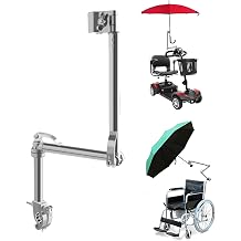 Wheelchair Umbrella Mount Holder, 360 Adjustable & One-Key Lock, Wheelchair Accessory, Fits 22-27mm Handlebars for Strollers, Golf Carts, Wheelchairs