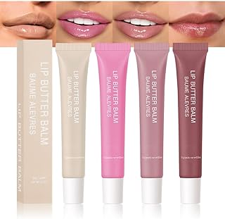4 PCS Butter Lip Balm – Ultra-Hydrating Lip Care with Shea Butter & Olive Oil, Soothes Dry Lips with Natural Tint & Gloss Effect, Lip Plumper Moisture & Light Lip Stain Finish Set 04