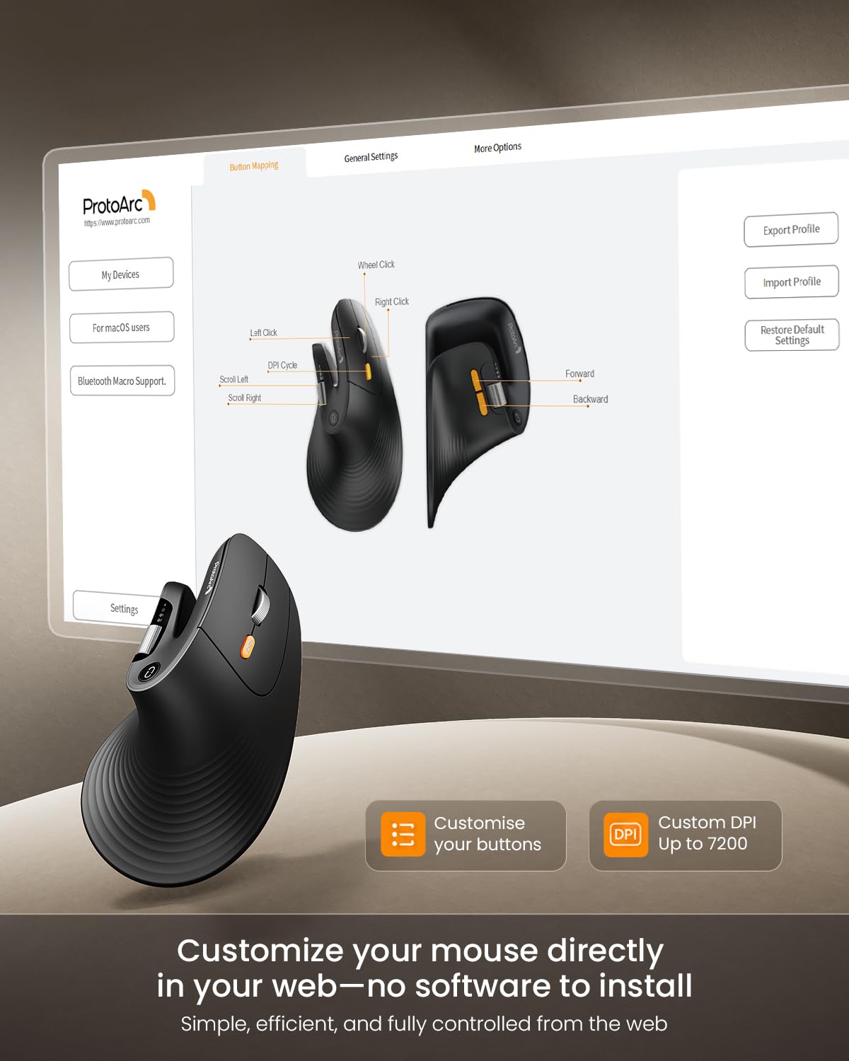 ProtoArc EM11 Pro Mouse Ergonomico con Rotella Scorrimento Laterale, Nero