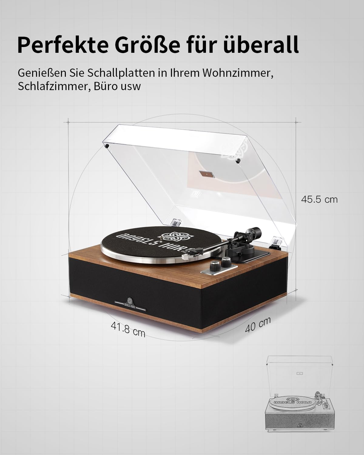 ANGELS HORN Plattenspieler mit Lautsprechern, Bluetooth Schallplattenspieler, integriertem Phono-Vorverstärker 33/45 U/min und AT-3600L-Tonabnehmern Zwei-Gang-Riemenantrieb