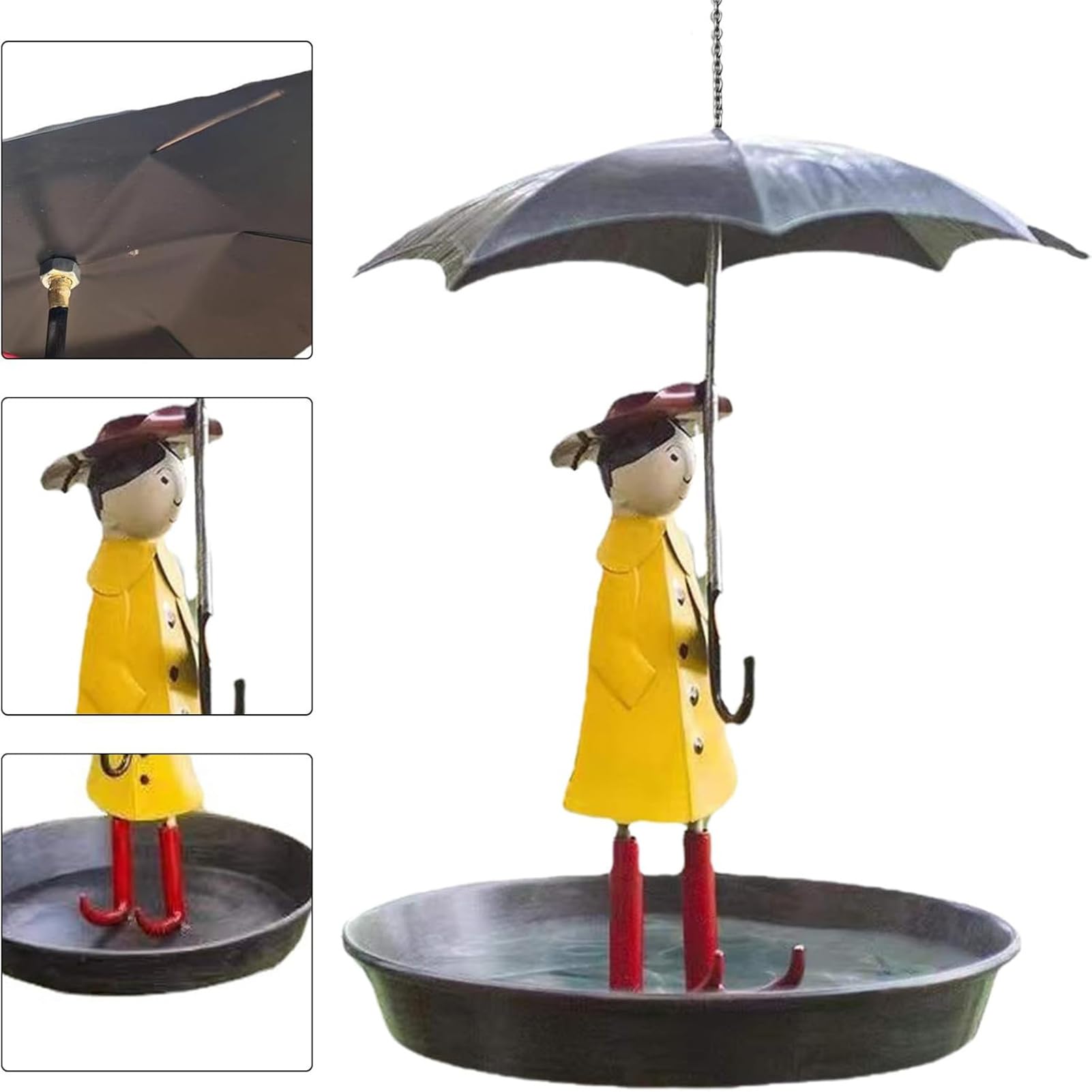 Comedero para pájaros en Forma de niña con Paraguas, comedero Exterior Colgante, comedero Exterior de Metal Trabajado, Ideal para los Amantes de los pájaros