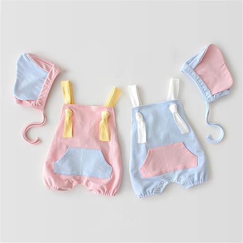 Miniatura 4 de Overol de retazos para bebés recién nacidos, pantalones con tirantes y lindo sombrero de elefante, trajes de verano para niños, Azul