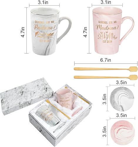 Miniatura 7 de Maustic Juego de tazas Quieres Ser Mi Padrino Madrina Est 2024, regalo de propuesta de padrinos en español, regalos de padrinos de bautizo